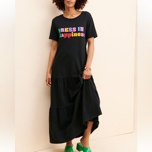 FARM Rio Black Tiered Maxi Dress with Multicolor 'Dress in Happiness' Slogan